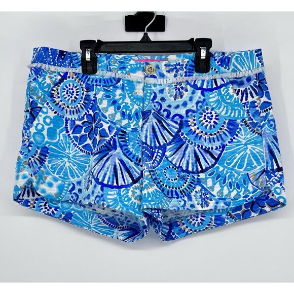 Lilly Pulitzer Adie Shorts Half Shell turquoise blue sea shells summer preppy 8 - Picture 1 of 10